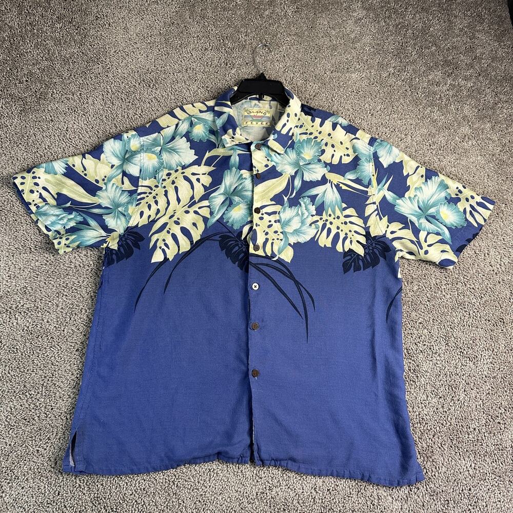 Island Fever Shirt Mens XL Floral Hawaiian Rayon Button Up Camp Casual